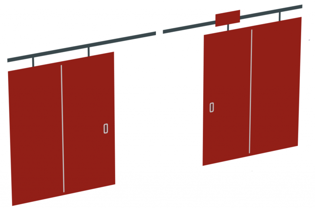Nombre de portes coulissantes 2 vantaux opposés à la rencontre coupe-feu